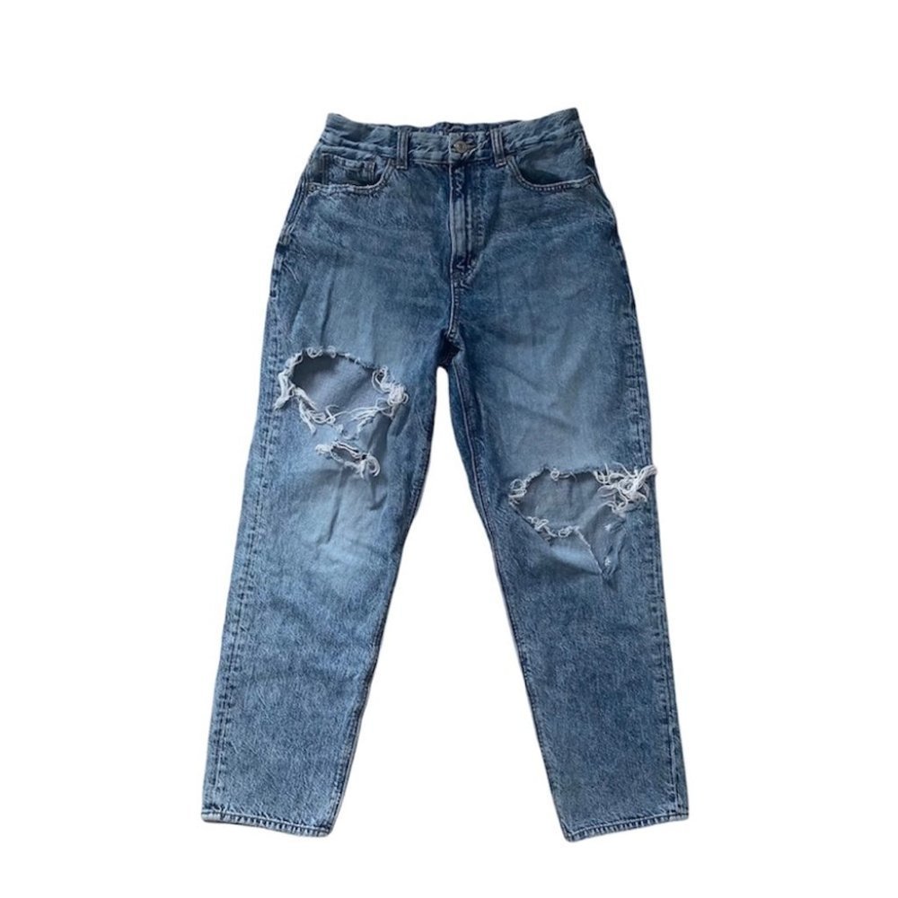 American Eagle Curvy‎ Mom Jeans High Waisted Ripped Blue Denim Women’s 6 US